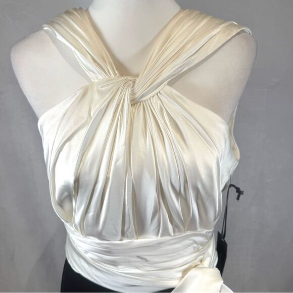 Vera Wang gorgeous twisted neck ruched ivory and black empire gown size 12 NWT - Picture 8 of 15
